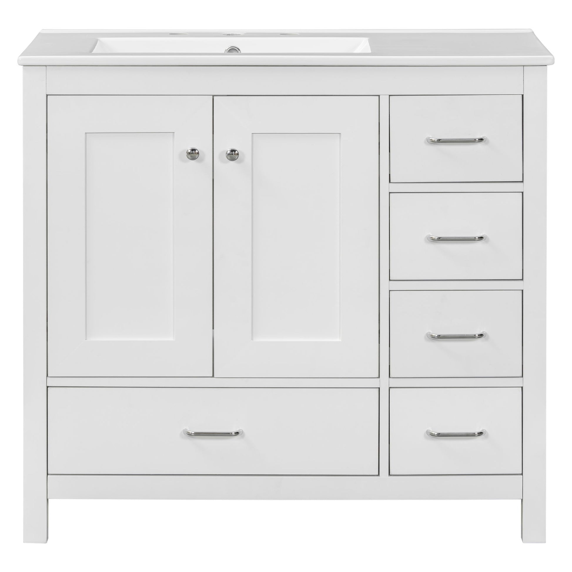 Bathroom Vanity With Ceramic Sink Combo, Abundant Storage Cabinet 2 Soft Close Doors And 5 Drawers Hearth and Haven