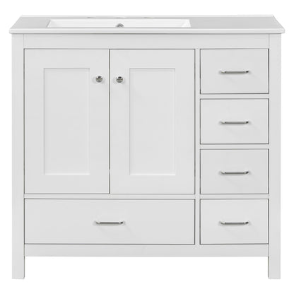 Bathroom Vanity With Ceramic Sink Combo, Abundant Storage Cabinet 2 Soft Close Doors And 5 Drawers Hearth and Haven