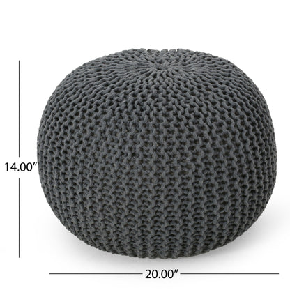 Bordeaux - Knitted Cotton Round Pouf, Versatile Ottoman And Floor Cushion Home Essentials