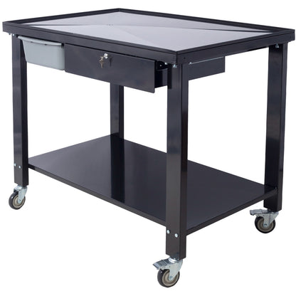 Transmission Teardown Work Station 1 / 2 Ton Capacity Sloping Drain Table Locking Drawer Removable Drain Basin Full-Width Lower Shelf Four 4" Caster Wheels Daily Nest