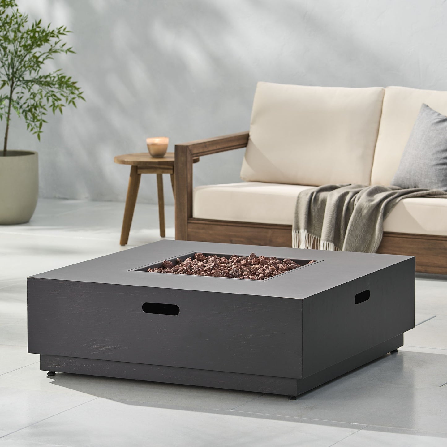 Modern Square Fire Pit With 50,000 Btu Noble House