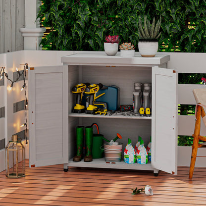 Rustic Cedar Wood Potting Bench With Storage Cabinet And Metal Top For Outdoor Patio - Gray Home Essentials