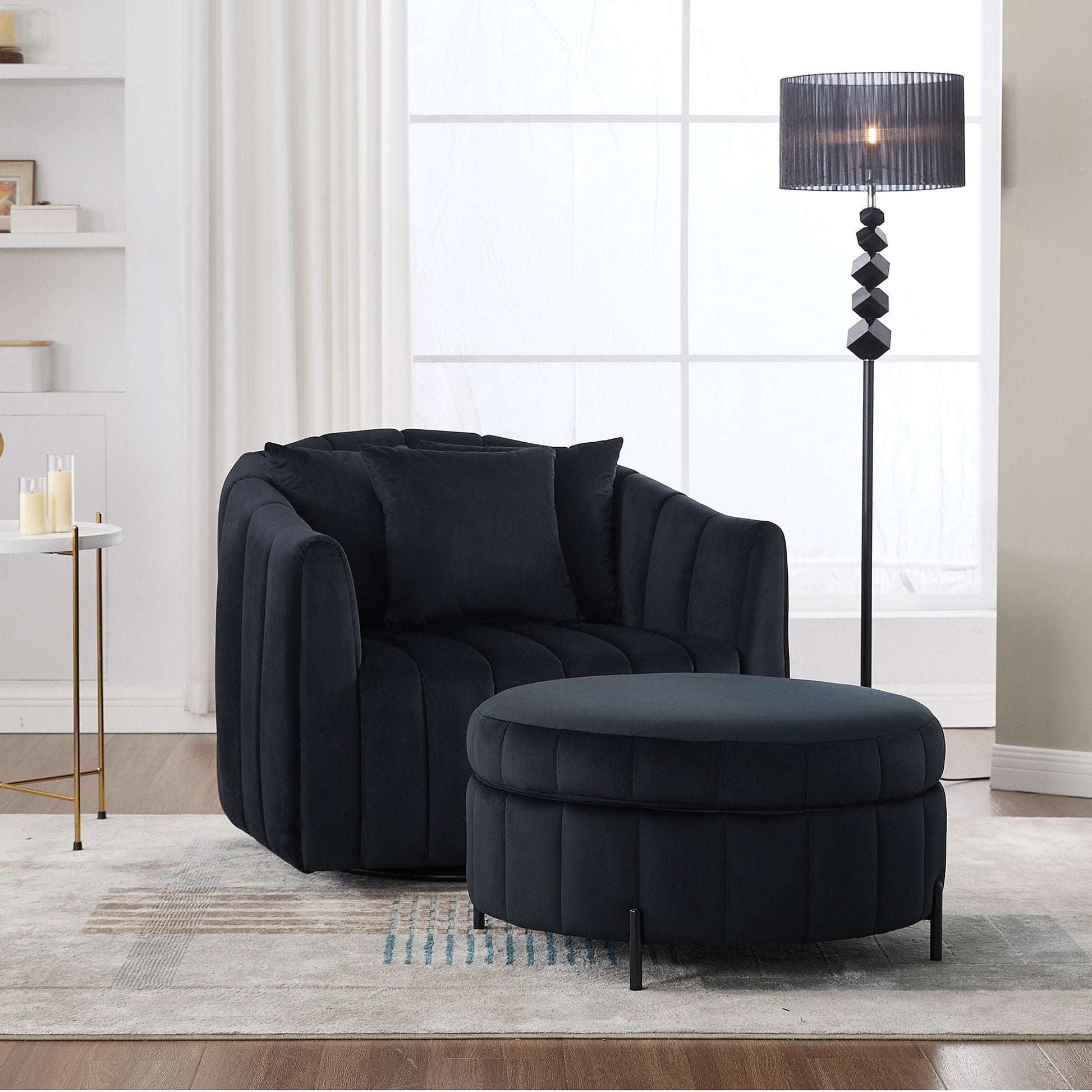 Oversized Velvet Swivel Barrel Accent Chair And Ottoman Set With Storage Home Essentials