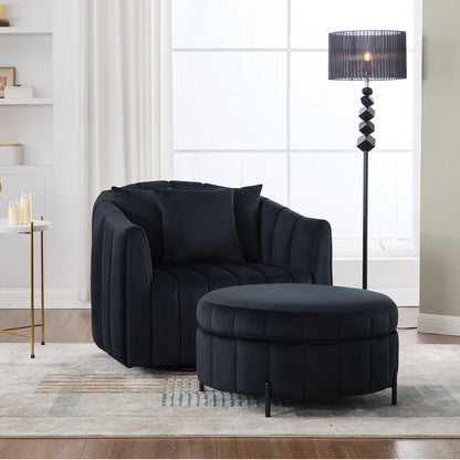 Oversized Velvet Swivel Barrel Accent Chair And Ottoman Set With Storage Home Essentials