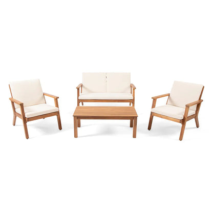 Avacyn - Outdoor Acacia Wood 4 Seater Chat Set With Cushions Noble House