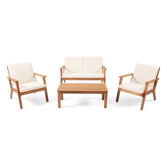 Avacyn - Outdoor Acacia Wood 4 Seater Chat Set With Cushions Noble House