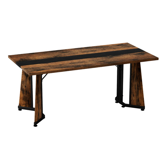 Rustic Rectangular Large Dining Table, Waterproof Desk For 8 People, & Steel With Adjustable Legs - Black / Rustic Brown Home Essentials