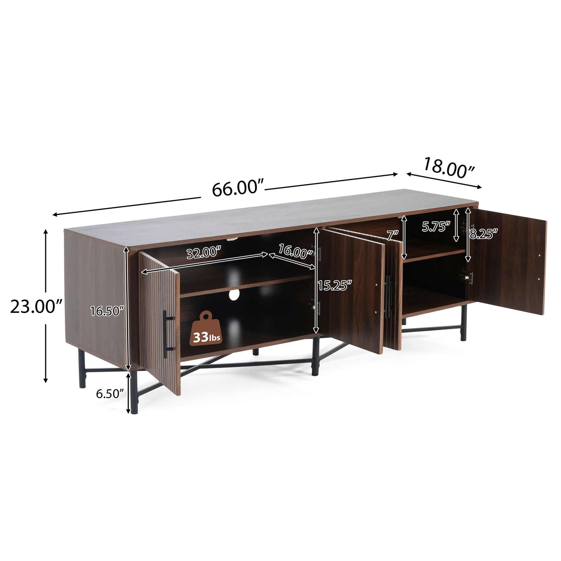 4 Door TV Cabinet, 2 Storage Spaces, Adjustable Shelves Noble House