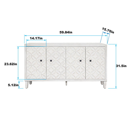 Accent Cabinet 4 Door Wooden Cabinet Sideboard Buffet Server Cabinet Storage Cabinet, For Living Room, Entryway, Hallway, Office, Kitchen And Dining Room - White Wash Home Essentials