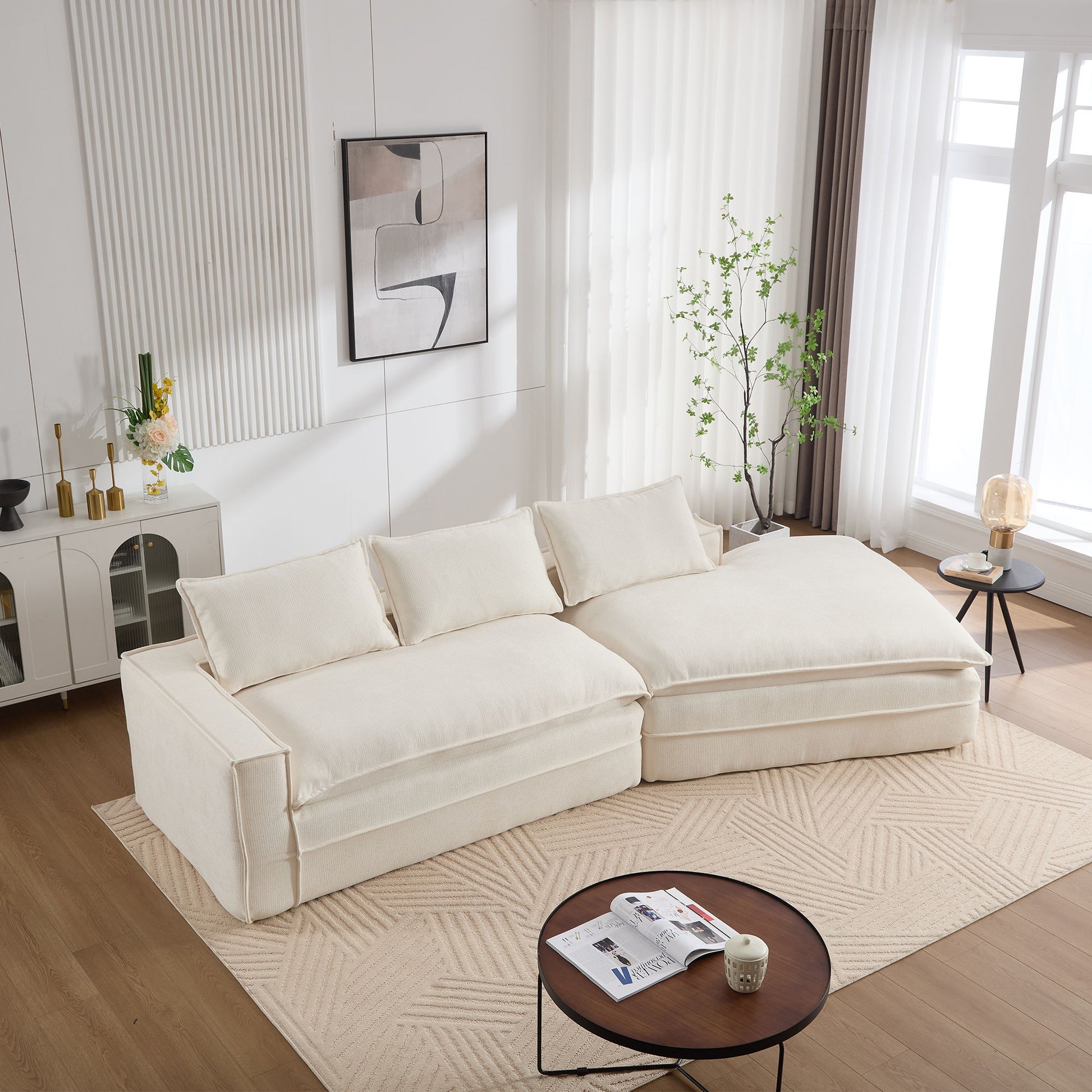 Modern Minimalist Modular Sectional Sofa With Deep Seats And Right Facing Chaise Home Essentials