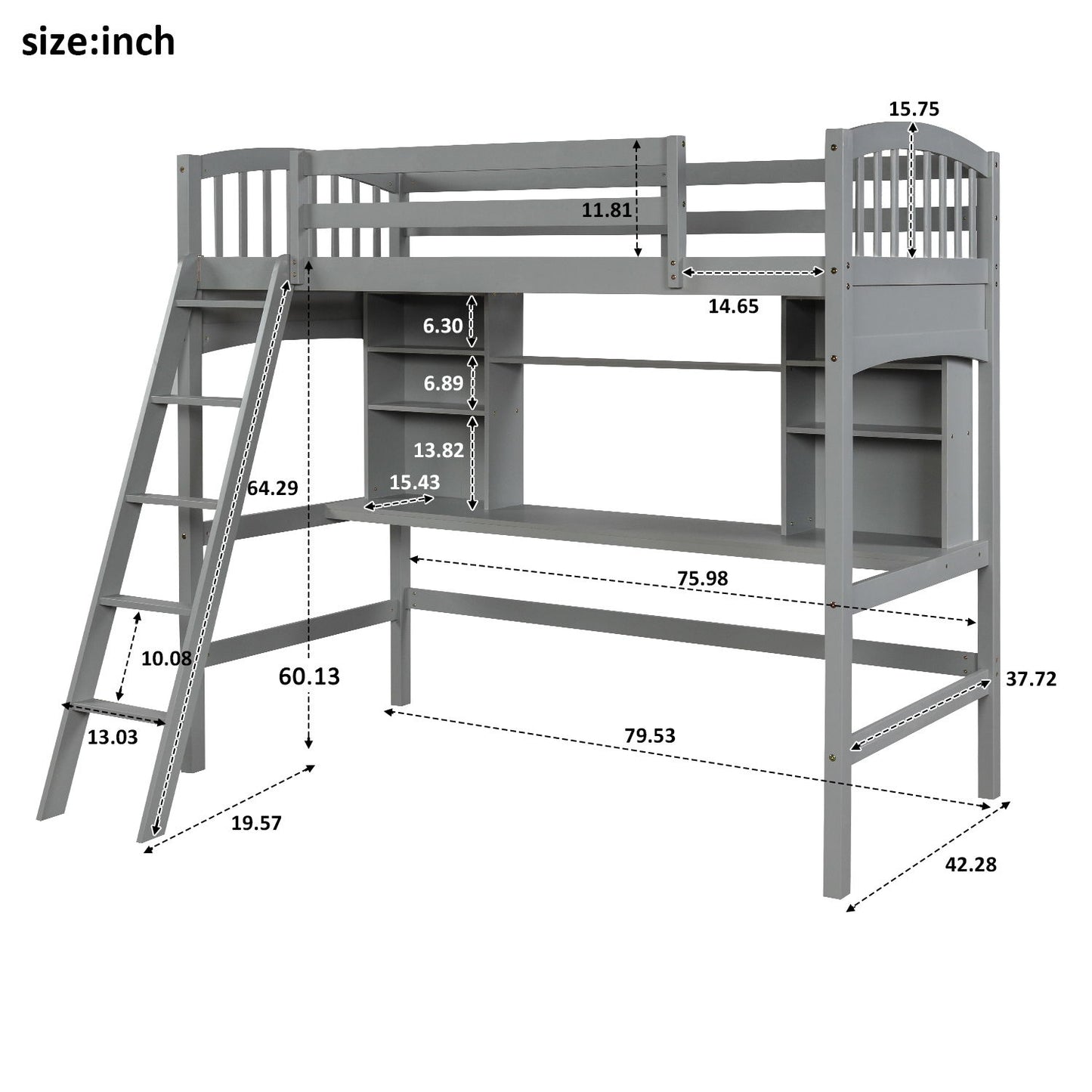 Loft Bed With Storage Shelves, Desk And Ladder DreamHaus