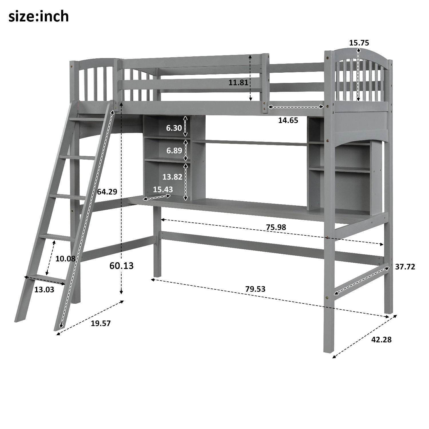 Loft Bed With Storage Shelves, Desk And Ladder DreamHaus