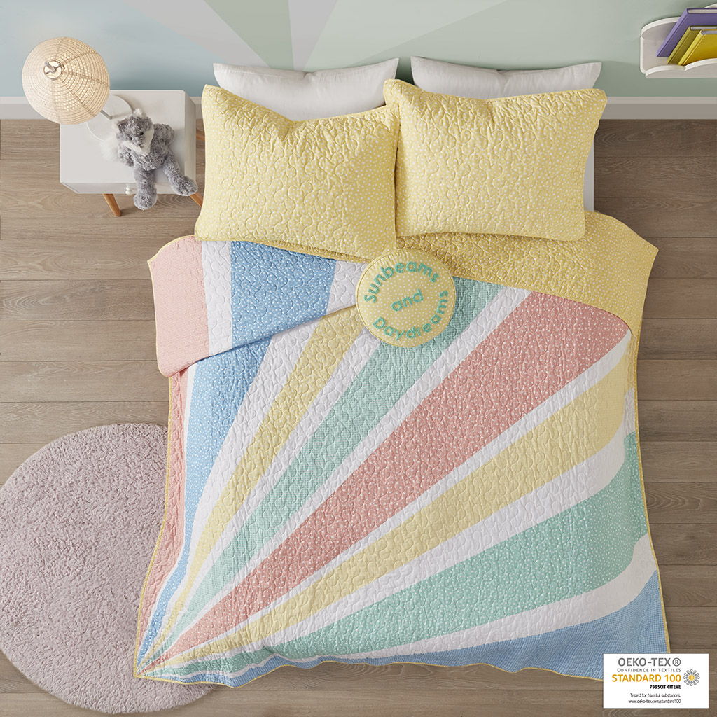 Rory - Rainbow Sunburst Reversible Coverlet Set - Yellow