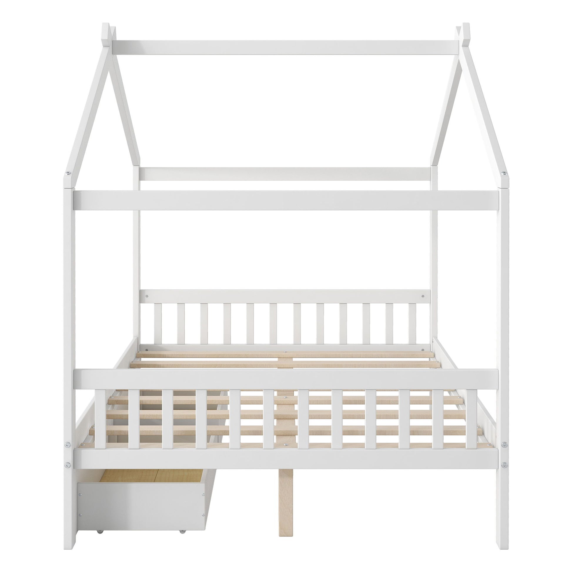 House Style Platform Bed With Headboard, Footboard, 2 Drawers, And Roof Design Hearth and Haven