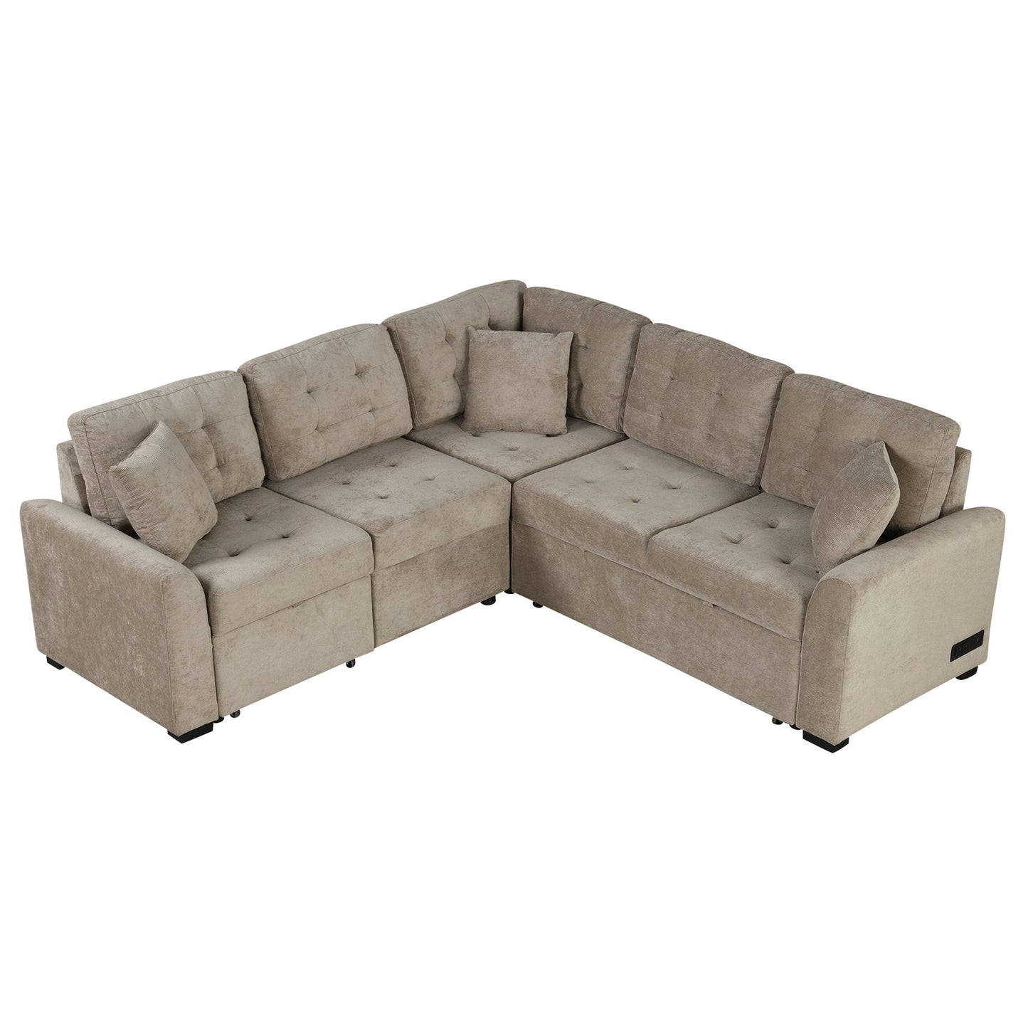 L-Shape Sofa Bed Pull-Out Sleeper Sofa With Wheels, USB Ports, Power Sockets For Living Room Hearth and Haven