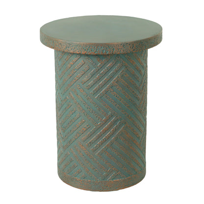 Round Outdoor End Table With Tree Stump Design For Patio - Golden / Green / Peacock Home Essentials