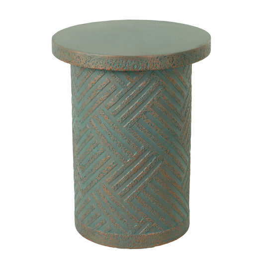 Round Outdoor End Table With Tree Stump Design For Patio - Golden / Green / Peacock Home Essentials