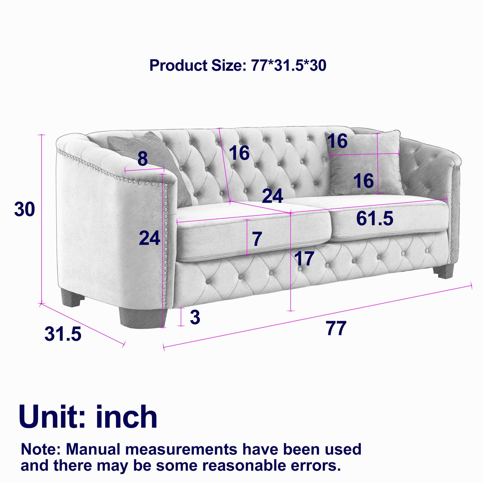 Modern Chesterfield Sofa With Tufted Backrest For Living Room Home Essentials