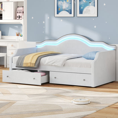 Upholstered Daybed With LED Lights And 2 Drawersme Dreamland