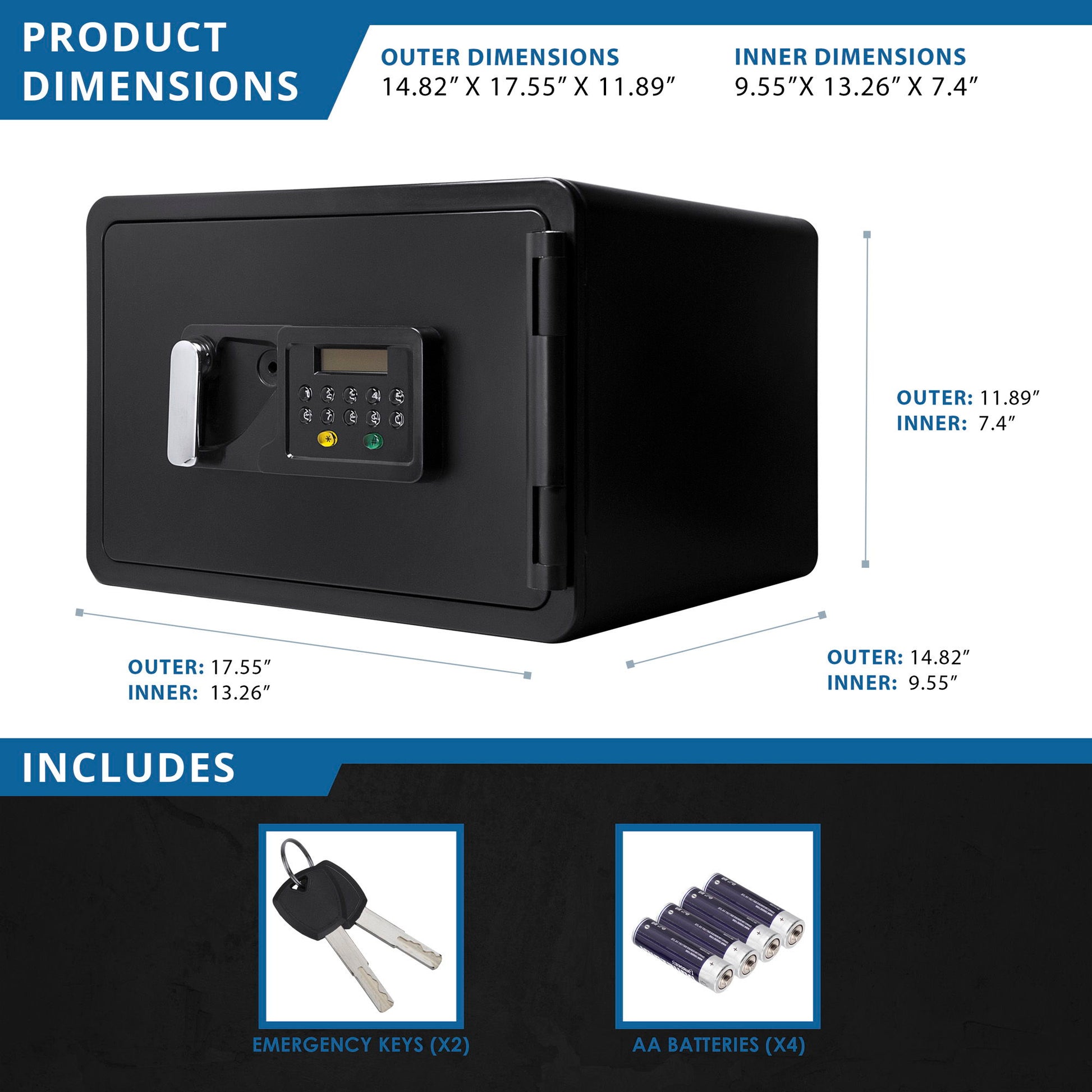 0.54 Cubic Ft Keypad Fireproof Security Safe - Black Daily Nest