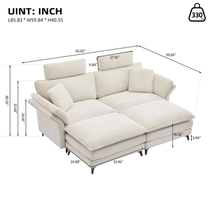 Modern Corduroy Deep Seat Sectional Sofa With Ottoman Home Essentials