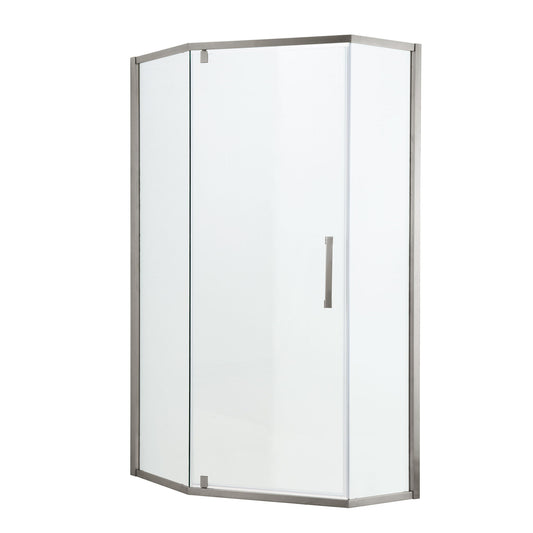 Semi Frameless Neo Angle Hinged Shower Enclosure With Clear Tempered Glass - Brushed Nickel Daily Nest