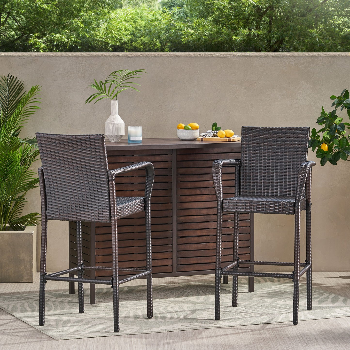 Outdoor Rattan Wicker Bar Chair With Metal Frame - Brown Noble House