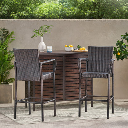 Outdoor Rattan Wicker Bar Chair With Metal Frame - Brown Noble House