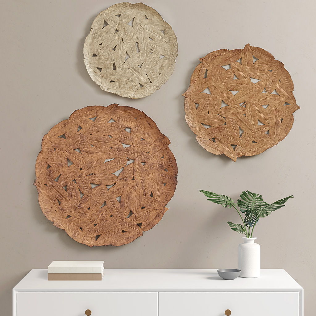 Rossi Feather Painted Round Wall Decor (Set of 3) - Spice