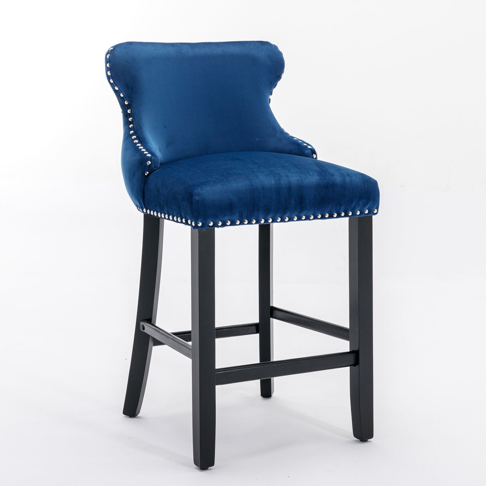 Contemporary Velvet Upholstered Wing-Back Barstools With Button Tufted Decoration And Wooden Legs, And Chrome Nailhead Trim, Leisure Style Bar Chairs, Bar Stools (Set of 4) Home Essentials