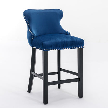 Contemporary Velvet Upholstered Wing-Back Barstools With Button Tufted Decoration And Wooden Legs, And Chrome Nailhead Trim, Leisure Style Bar Chairs, Bar Stools (Set of 4) Home Essentials