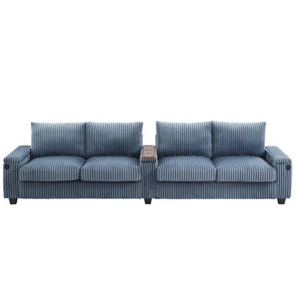 Modern 4 Seater Corduroy Sofa Couch With USB Ports And Hidden Storage Hearth and Haven