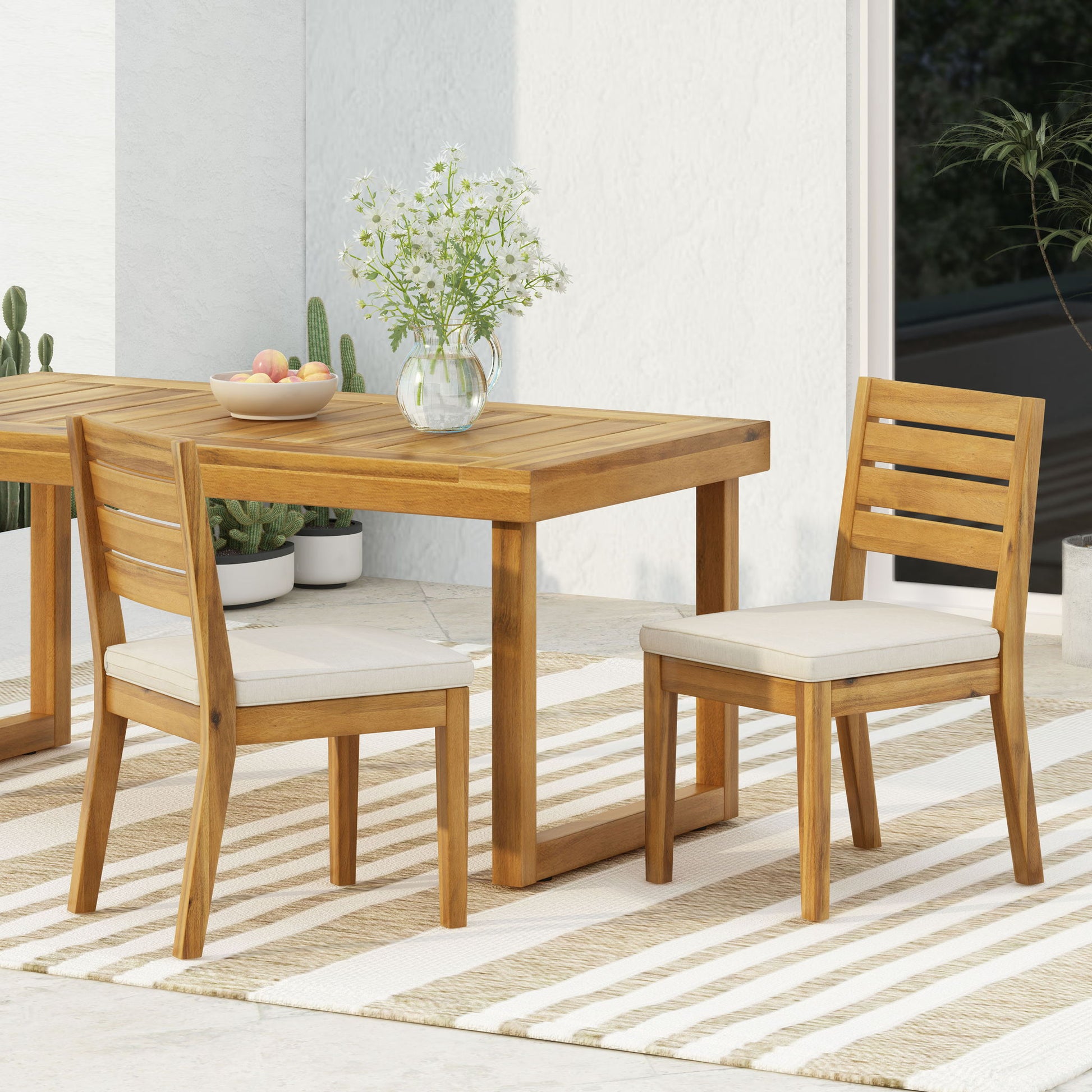 Outdoor Armless Dining Chair With Cushions Noble House
