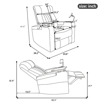 270° Power Swivel Recliner Home Theater Chair With Hidden Arm Storage, LED Light, Cup Holder, And Tray Table Hearth and Haven
