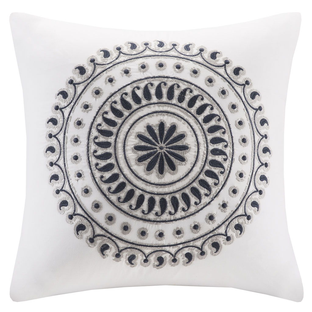 Fleur Embroidered Square Pillow - Navy