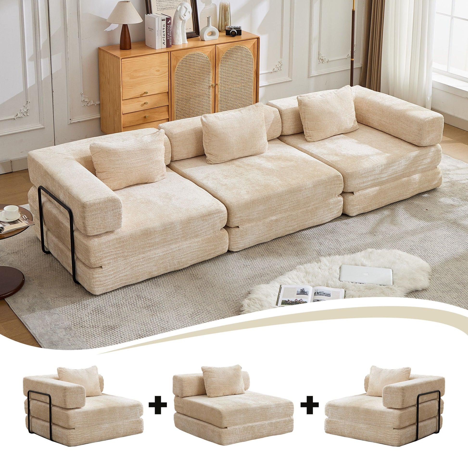 Convertible Floor Sofa Bed, Boneless Modular Sectional Sofa For Living Room Home Essentials