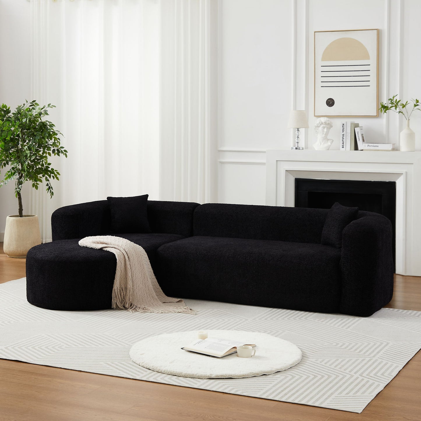 L - Shape Boneless Cloud Couch With 2 Throw Pillows For Living Room Home Essentials