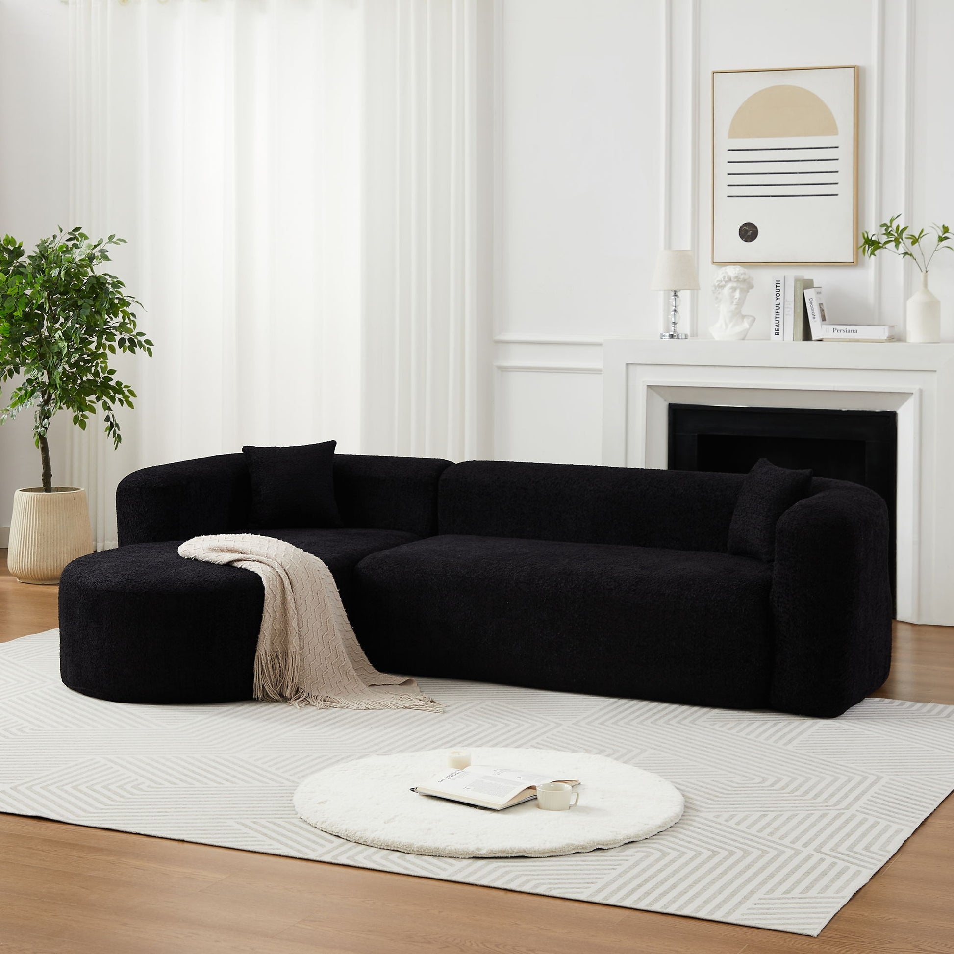 L - Shape Boneless Cloud Couch With 2 Throw Pillows For Living Room Home Essentials