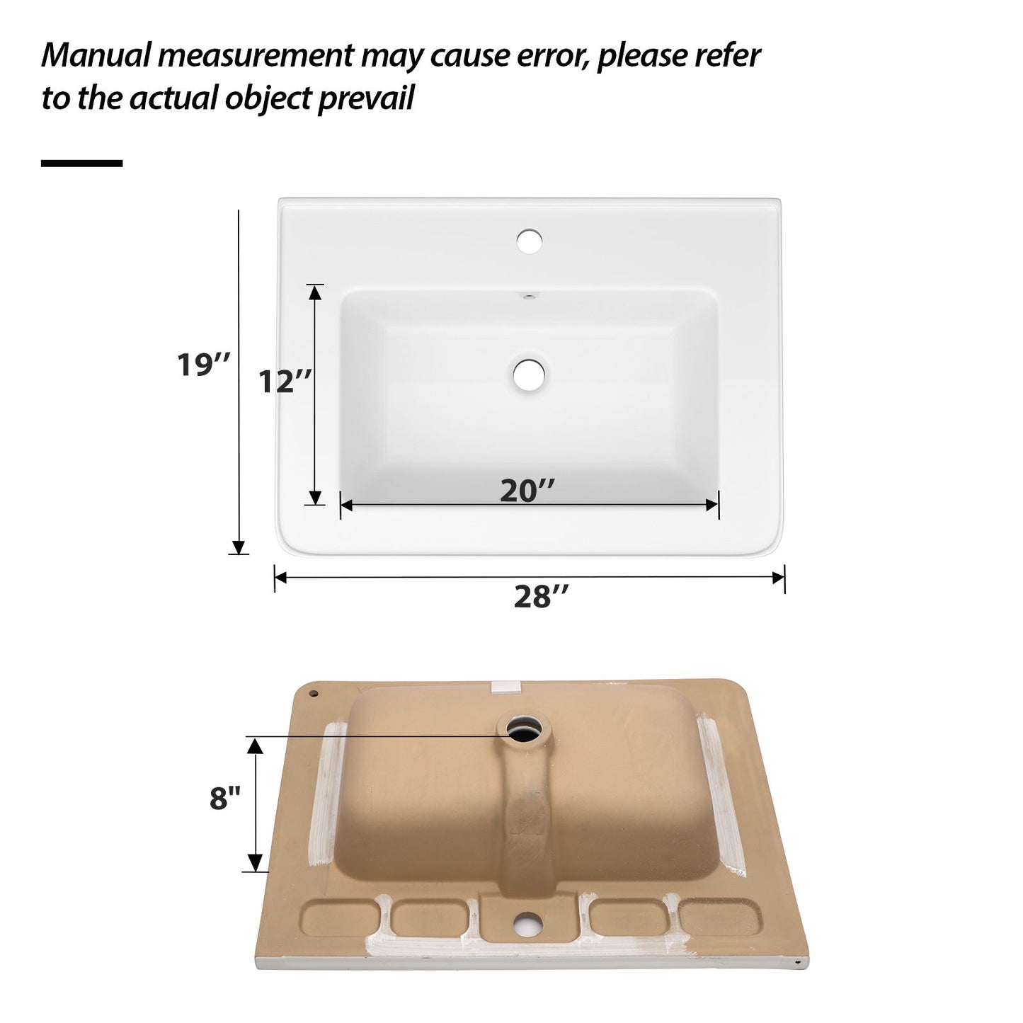 Rectangular Single Vanity Top With 1 Faucet Hole And Overflow, 28 X 19" - White Daily Nest