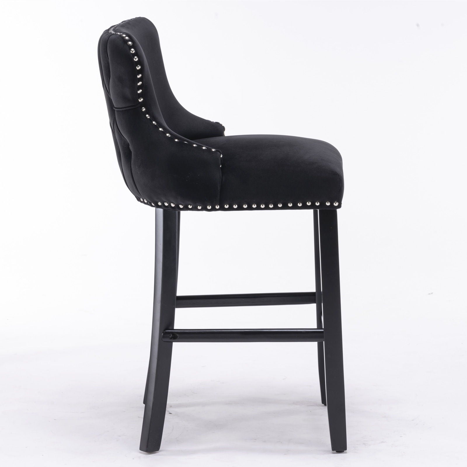 Contemporary Velvet Upholstered Wing-Back Barstools With Button Tufted Decoration And Wooden Legs, And Chrome Nailhead Trim, Leisure Style Bar Chairs, Bar Stools (Set of 4) Home Essentials
