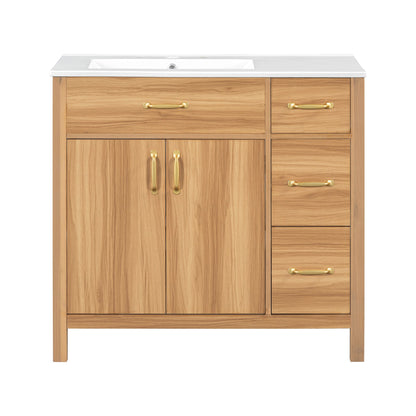 Bathroom Vanity, 2 Soft Close Doors, 3 Soft Close Drawers, Adjustable Shelf - Wood Hearth and Haven