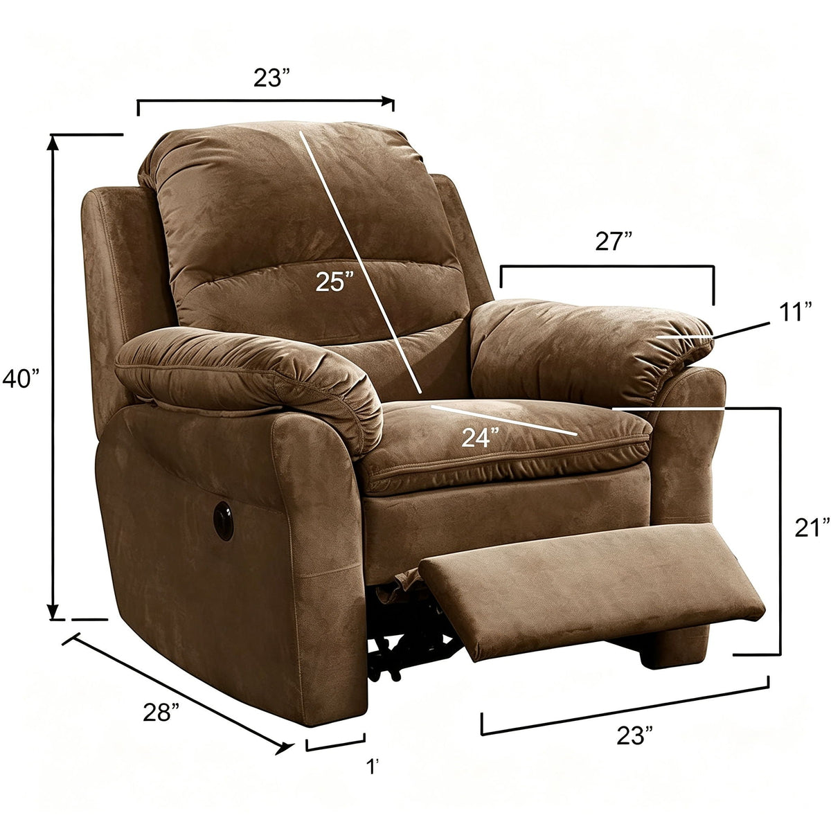 Electric Recliner Chair With USB Port And Gentle Lumbar Massage - Brown Home Essentials