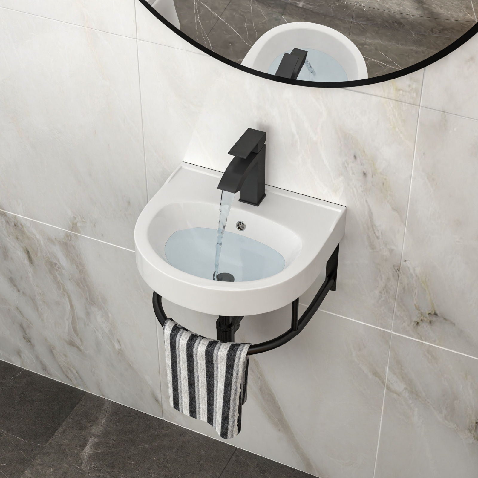 Wall Mounted Bathroom Sink With Towel Bar And Faucet - White / Black Daily Nest