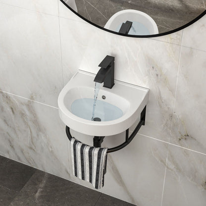 Wall Mounted Bathroom Sink With Towel Bar And Faucet - White / Black Daily Nest