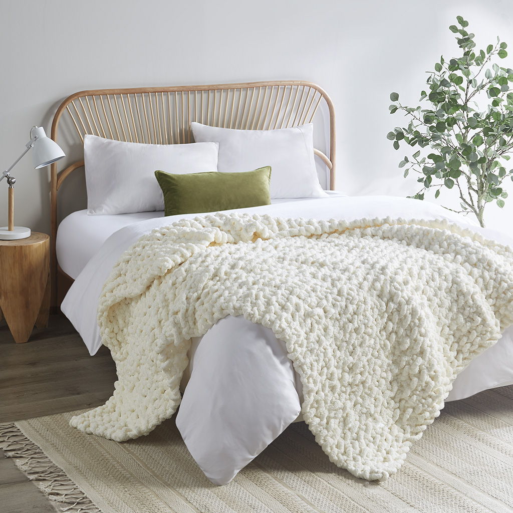 Chunky Knit Throw - Ivory