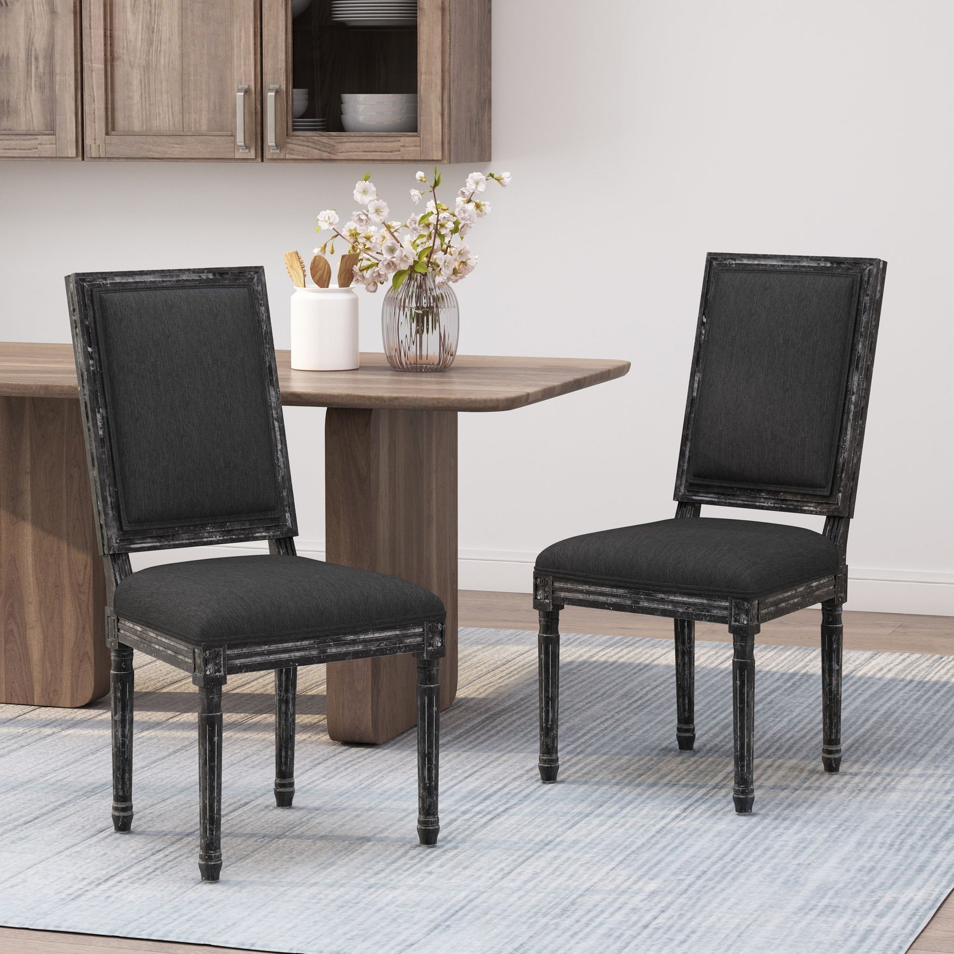 French Country Style Dining Chair With Upholstered Seating And Fluted Legs Noble House