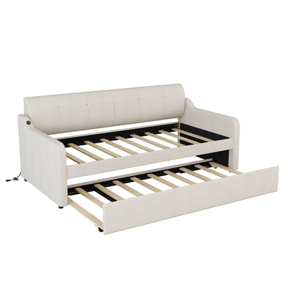 Upholstered Daybed With Trundle And USB Charging Hearth and Haven