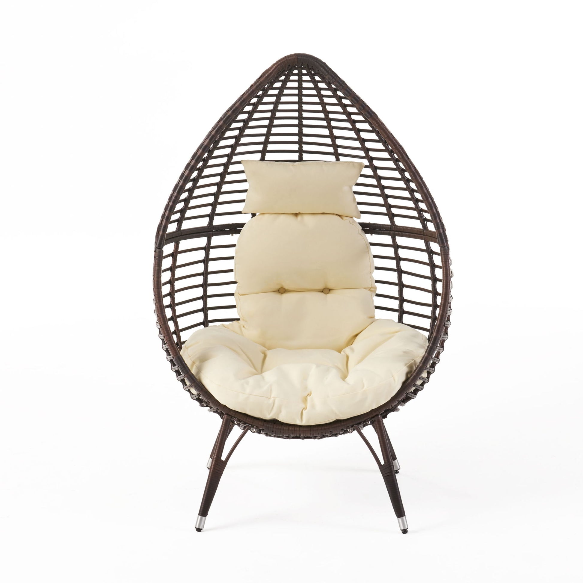 Cutter Teardrop Patio Chair With Water Resistant Cushion - Multi / Brown / Beige Noble House