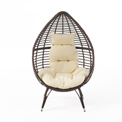 Cutter Teardrop Patio Chair With Water Resistant Cushion - Multi / Brown / Beige Noble House