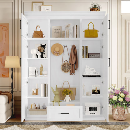 Hall Tree With Bench And 3 Hooks, Modern Entryway Storage Organizer Cabinet With 4 Doors, 1 Drawer And Adjustable Shelves Hearth and Haven